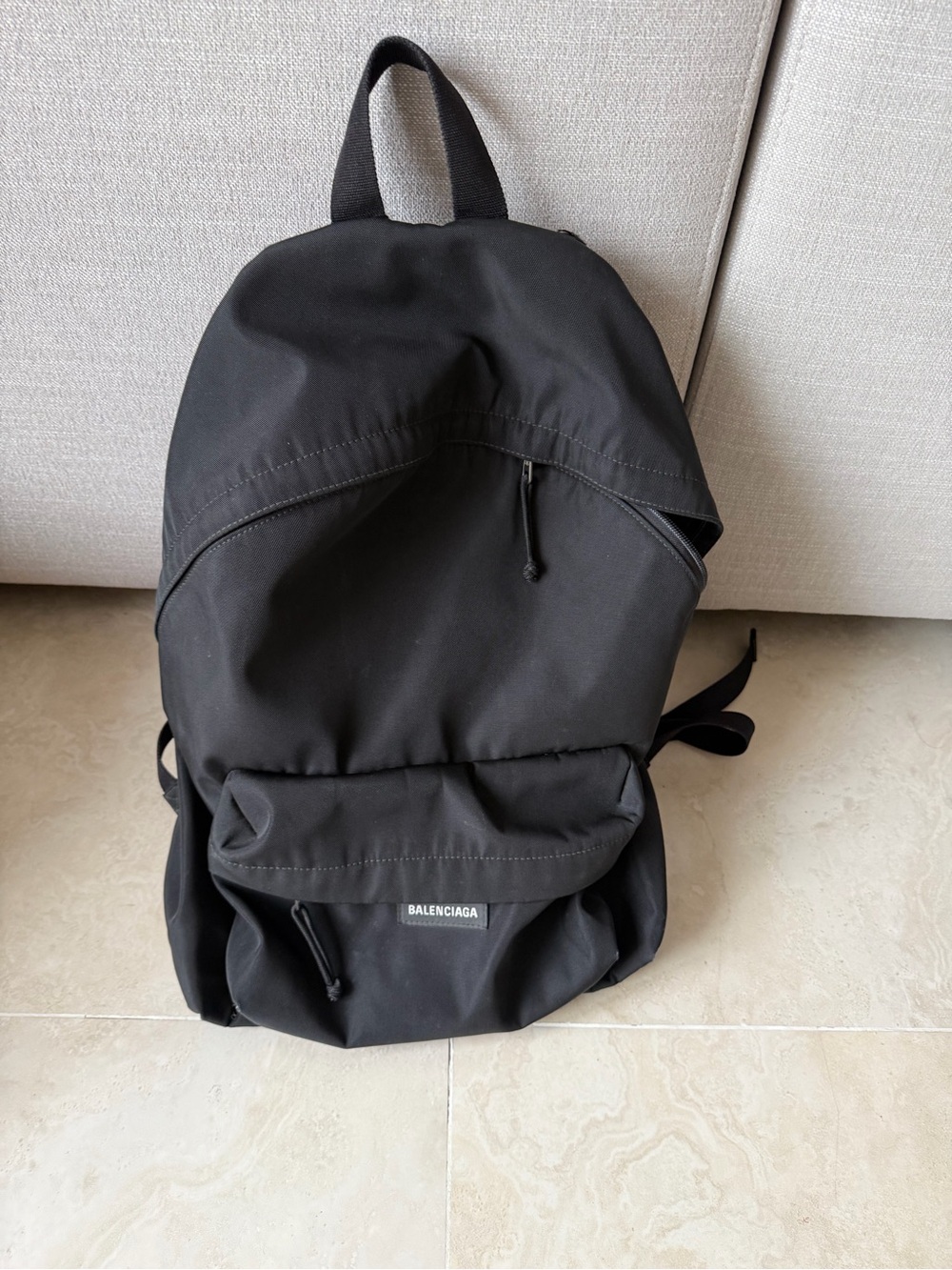 Balenciaga Black Nylon Everyday Backpack with Front Pocket